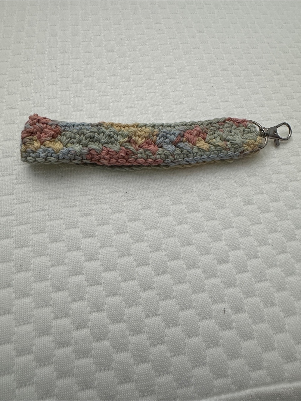 Handmade Crochet Wristlet Keychain in Pastel Multi-Color